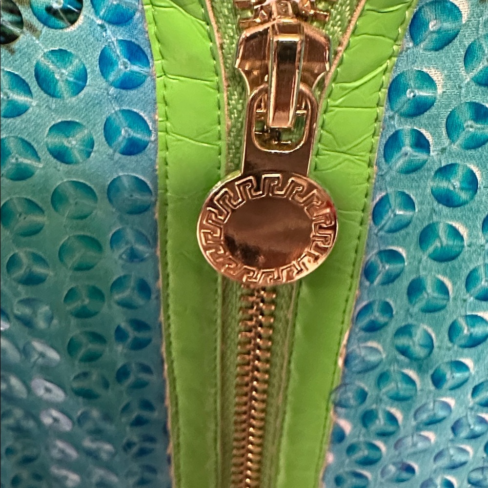 Versace Dress Tropical Green and Blue Sleeveless Sequin Dress - Picture 6 of 11